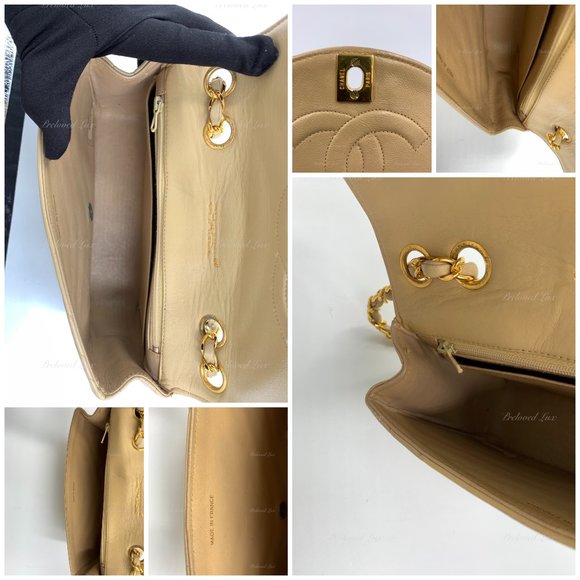 Authentic CHANEL Lambskin Vintage Small Flap Bag Beige / Gold Hardware - Picture 9 of 14